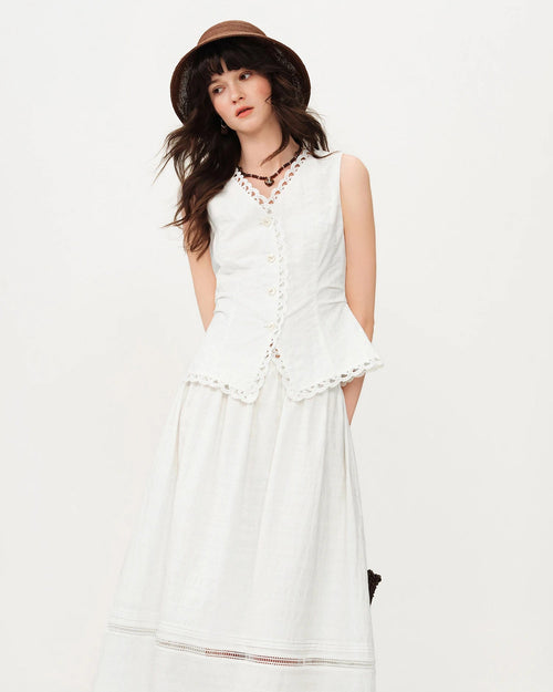 Lace-Trimmed V-Neck Cotton Vest