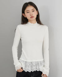 High-Neck Slim-Fit T-Shirt With Spliced Hem