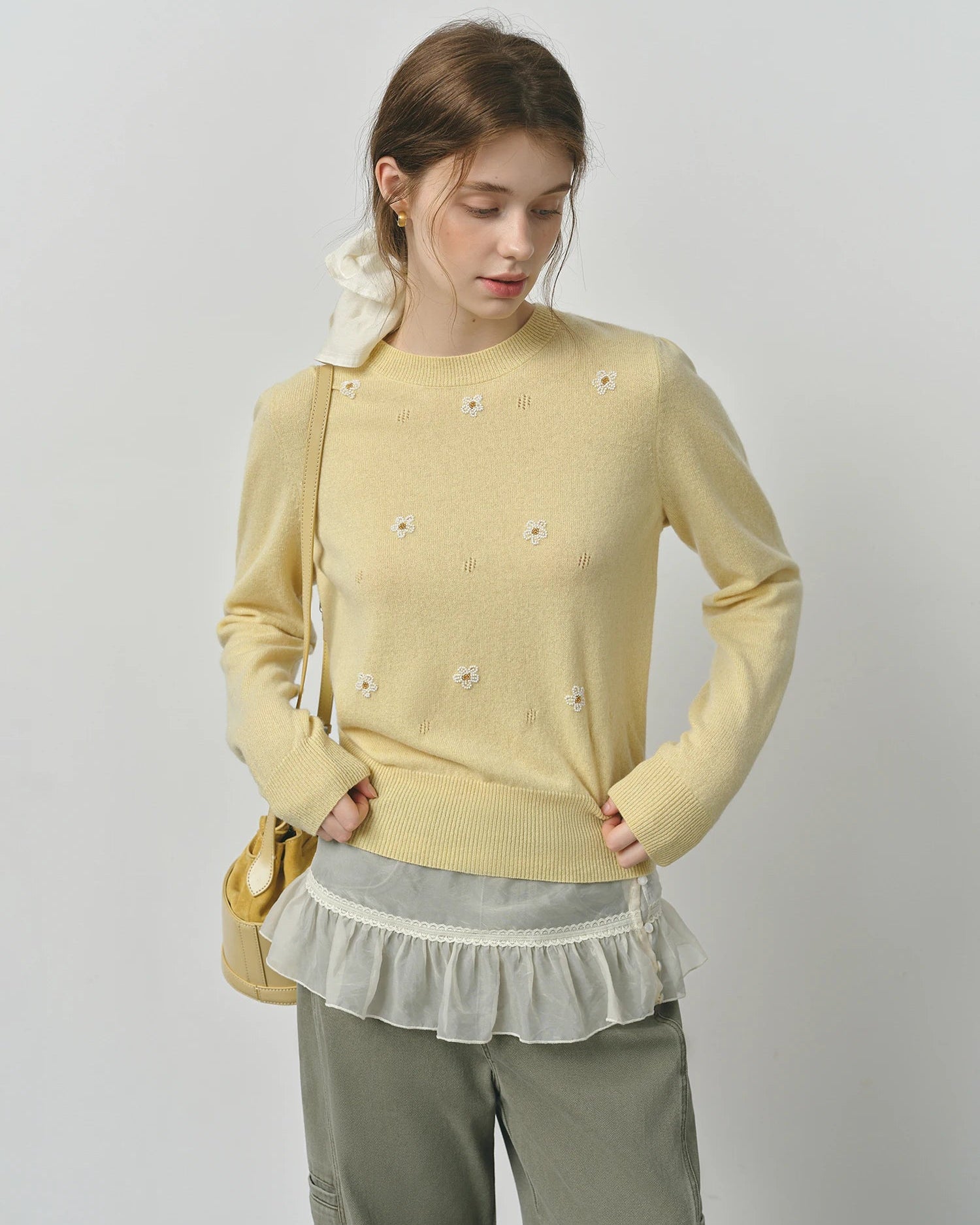 Beaded Floral Knit Pullover Sweater