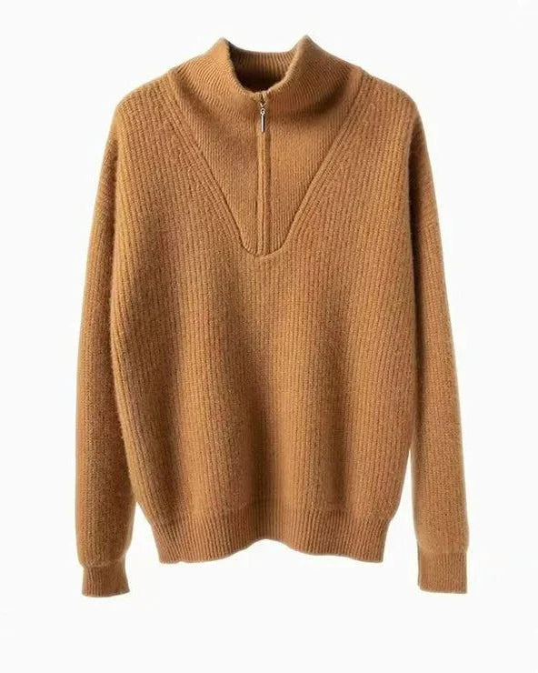 Gentle Herd Lapel Zipper Cashmere Pullover