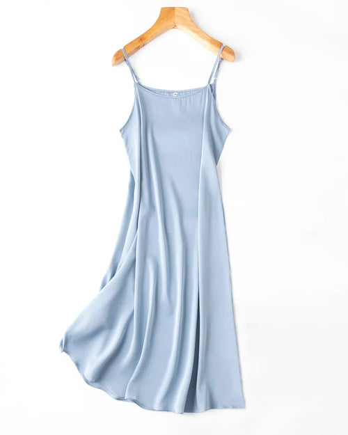 Silk-Spandex Spaghetti Strap A-Line Knee Dress