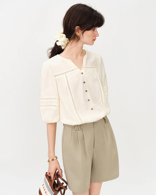 Women's Lace-Panel Casual Shirt