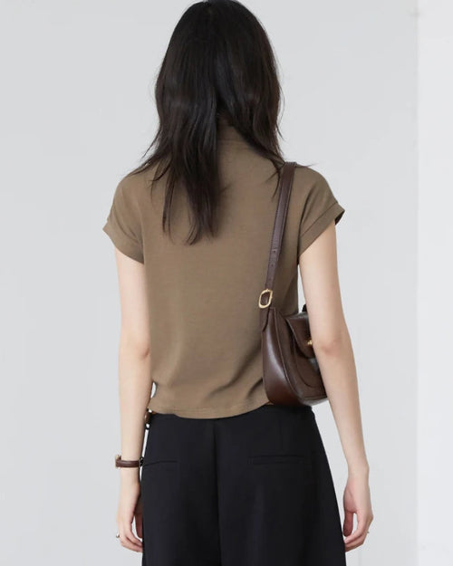 Slim Half-Neck Stretch Knit Women's Top
