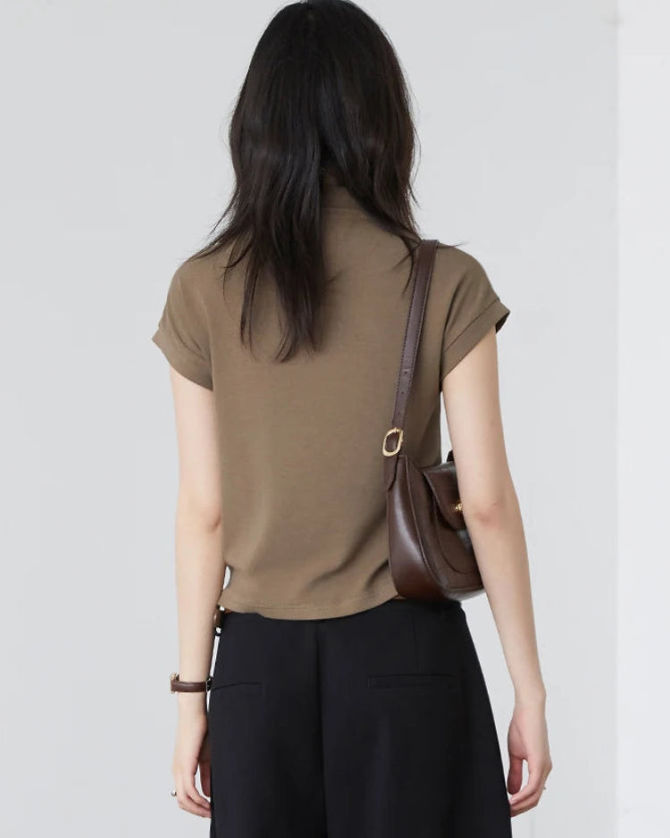 Slim Half-Neck Stretch Knit Women's Top