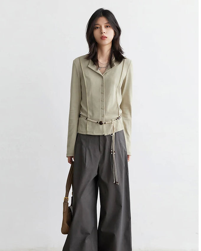 Slim-Fit V-Neck Single-Breasted Shirt