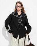 Long-Sleeve Stand-Collar Shirt With Silk Scarf