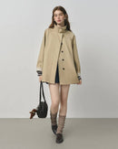 Short Stand Collar Windbreaker Trench Jacket