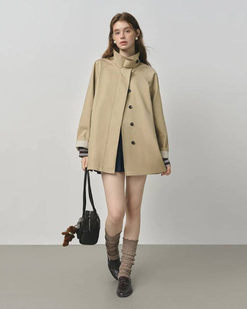 Short Stand Collar Windbreaker Trench Jacket