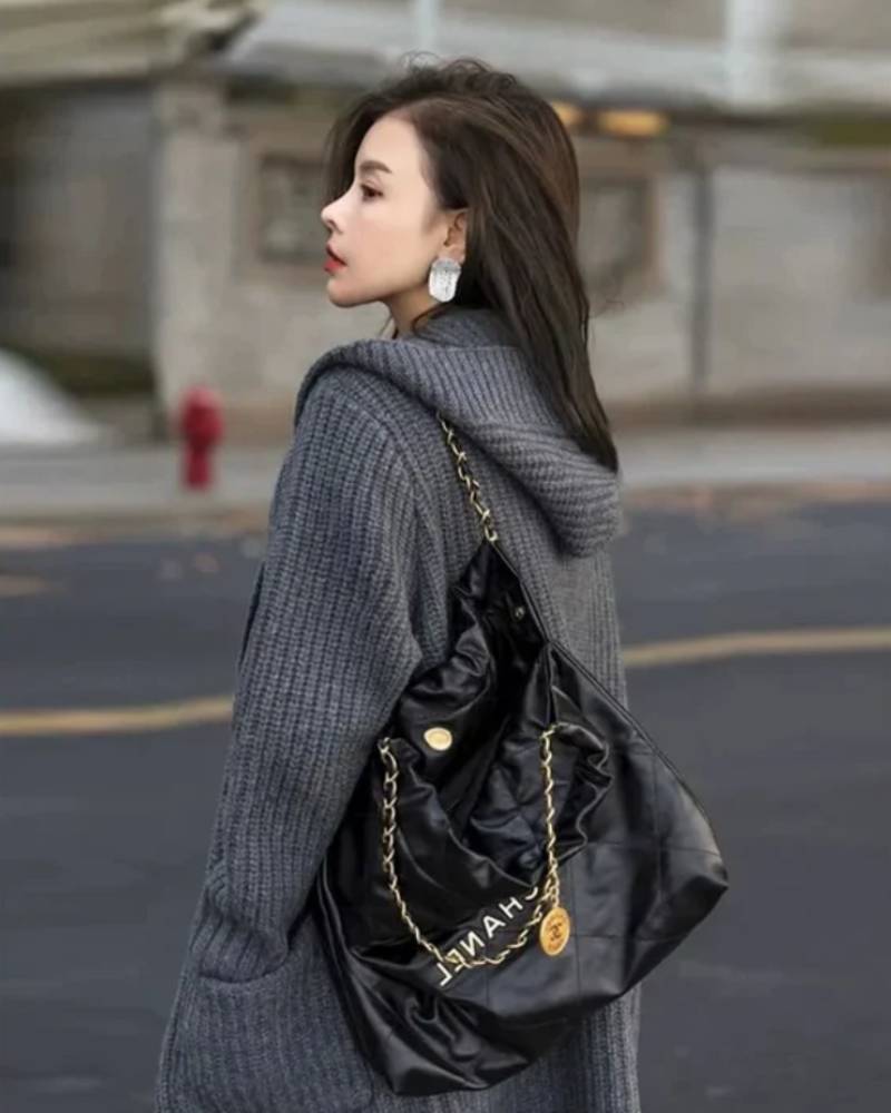Single Breasted Wool Ribbed Cardigan With Hoodie