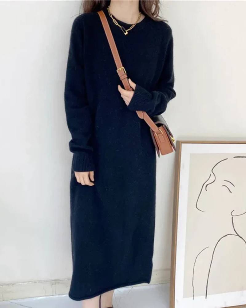 Straight Length Wool Maxi Dress