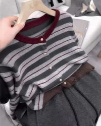Striped Cardigan Knit Cashmere Sweater